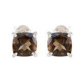 Antonia Brown Solitaire Stud Earrings for Everyday Glam Smoky Quartz Brown Stud