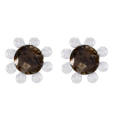 Isadora Brown Solitaire Stud Earrings for Everyday Glam Smoky Quartz Brown Stud