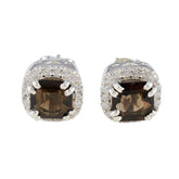 Josephine Brown Stud Earrings with Sparkling Detail Smoky Quartz Brown Stud