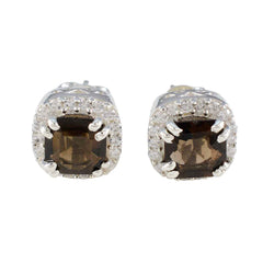 Josephine Brown Stud Earrings with Sparkling Detail Smoky Quartz Brown Stud
