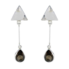 Wen Brown Stud Earrings with Elegant Drop Design Smoky Quartz Brown Stud