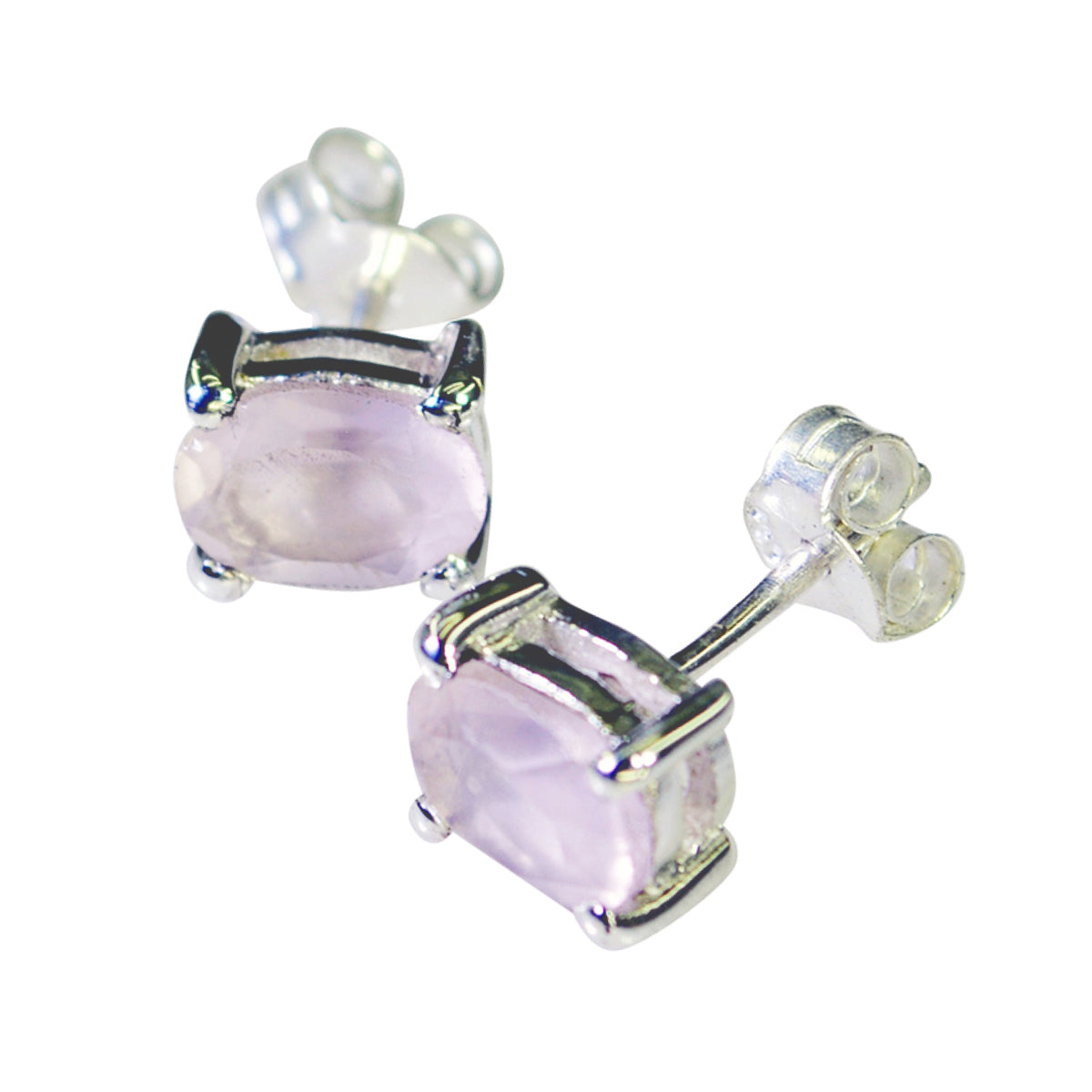 Bruna Pink Solitaire Stud Earrings for Everyday Glam Rose Quartz Pink Stud