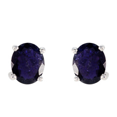Camila Blue Solitaire Earrings for Everyday Glam Iolite Blue Stud