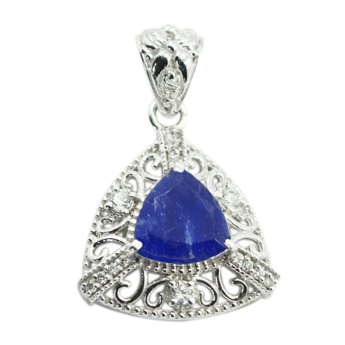 Carolina Blue Pendant with Elegant Silver Design Indian Blue Sapphire Blue Blue
