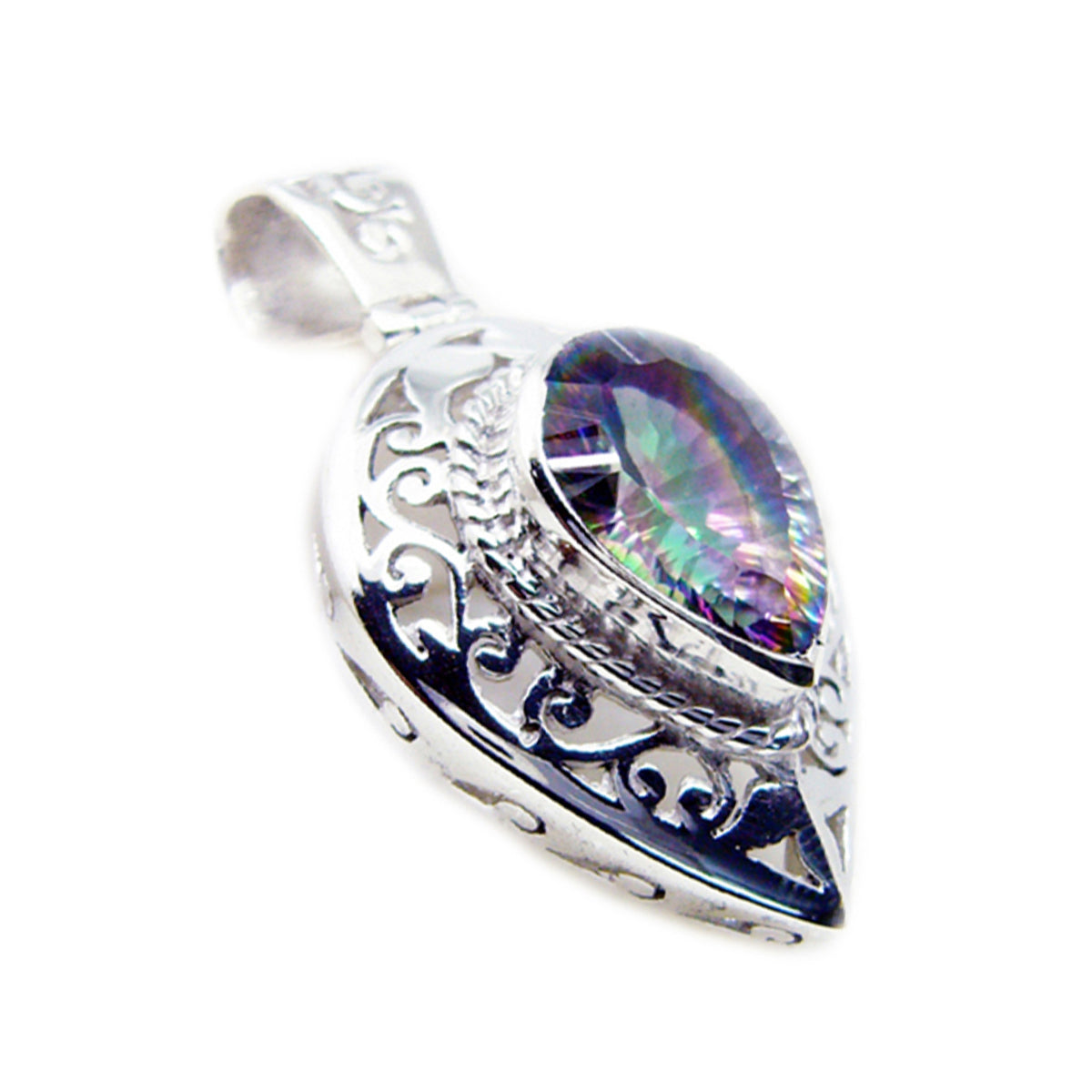 Cecilia Multicolor Pendant with Intricate Silver Design Mystic Quartz multicolor Multicolor
