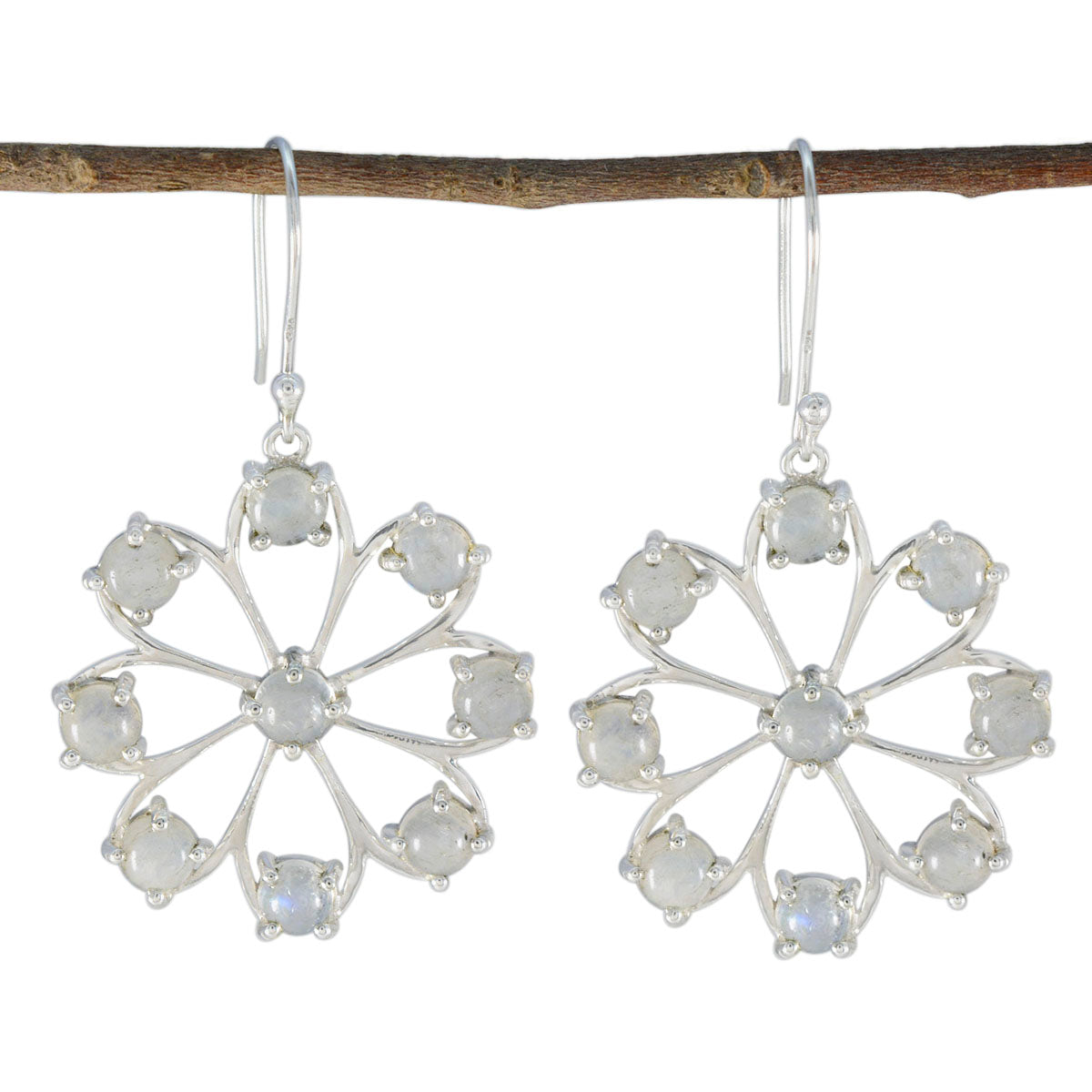 Cecilia White Dangle Earrings with Gemstone Detail Rainbow Moonstone White Dangle