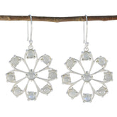 Cecilia White Dangle Earrings with Gemstone Detail Rainbow Moonstone White Dangle