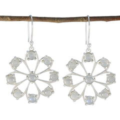 Cecilia White Dangle Earrings with Gemstone Detail Rainbow Moonstone White Dangle