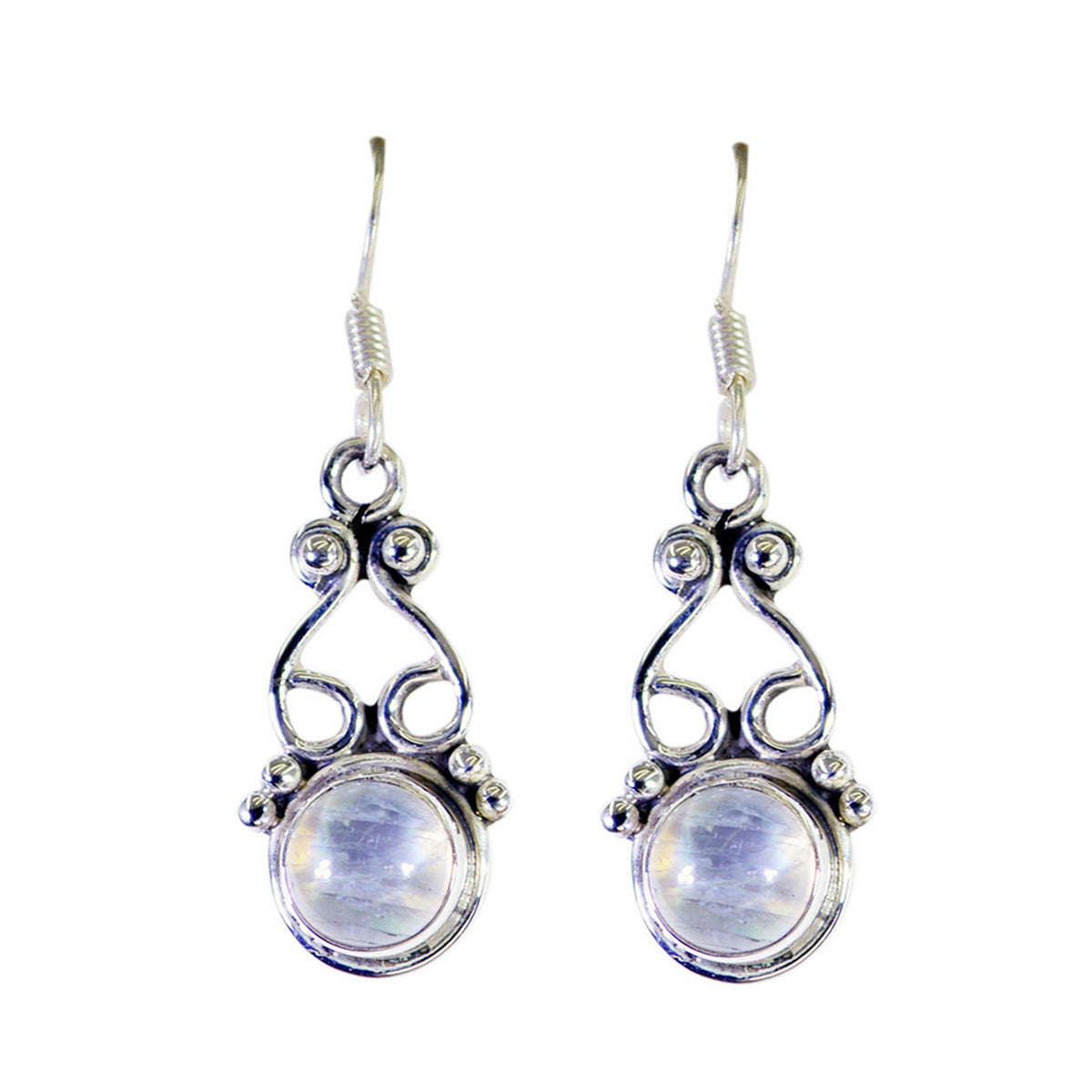 Cecilia White Dangle Earrings with Elegant Design Rainbow Moonstone White Dangle