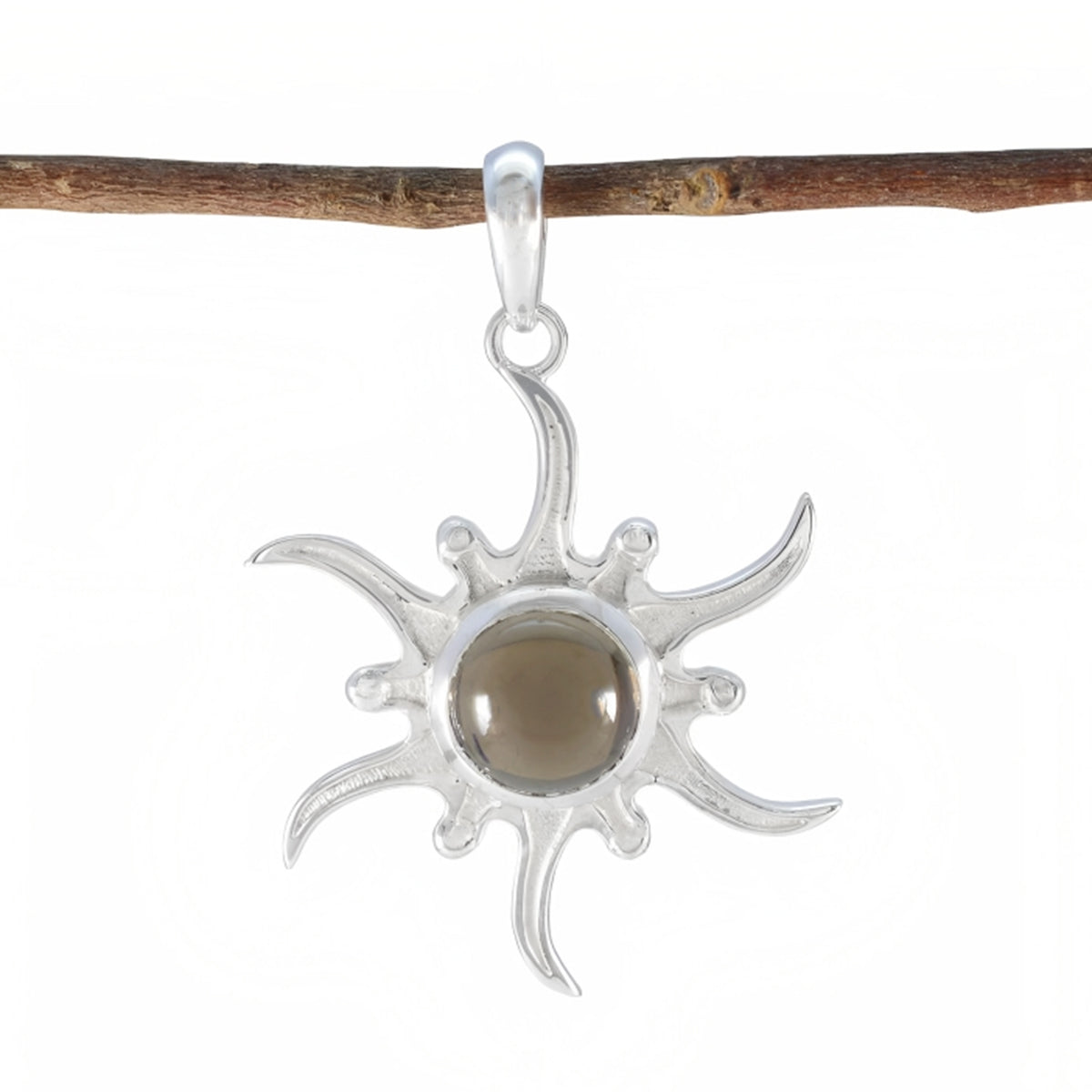 Charlotte Brown Pendant Silver Sunburst Design Smoky Quartz Brown Brown