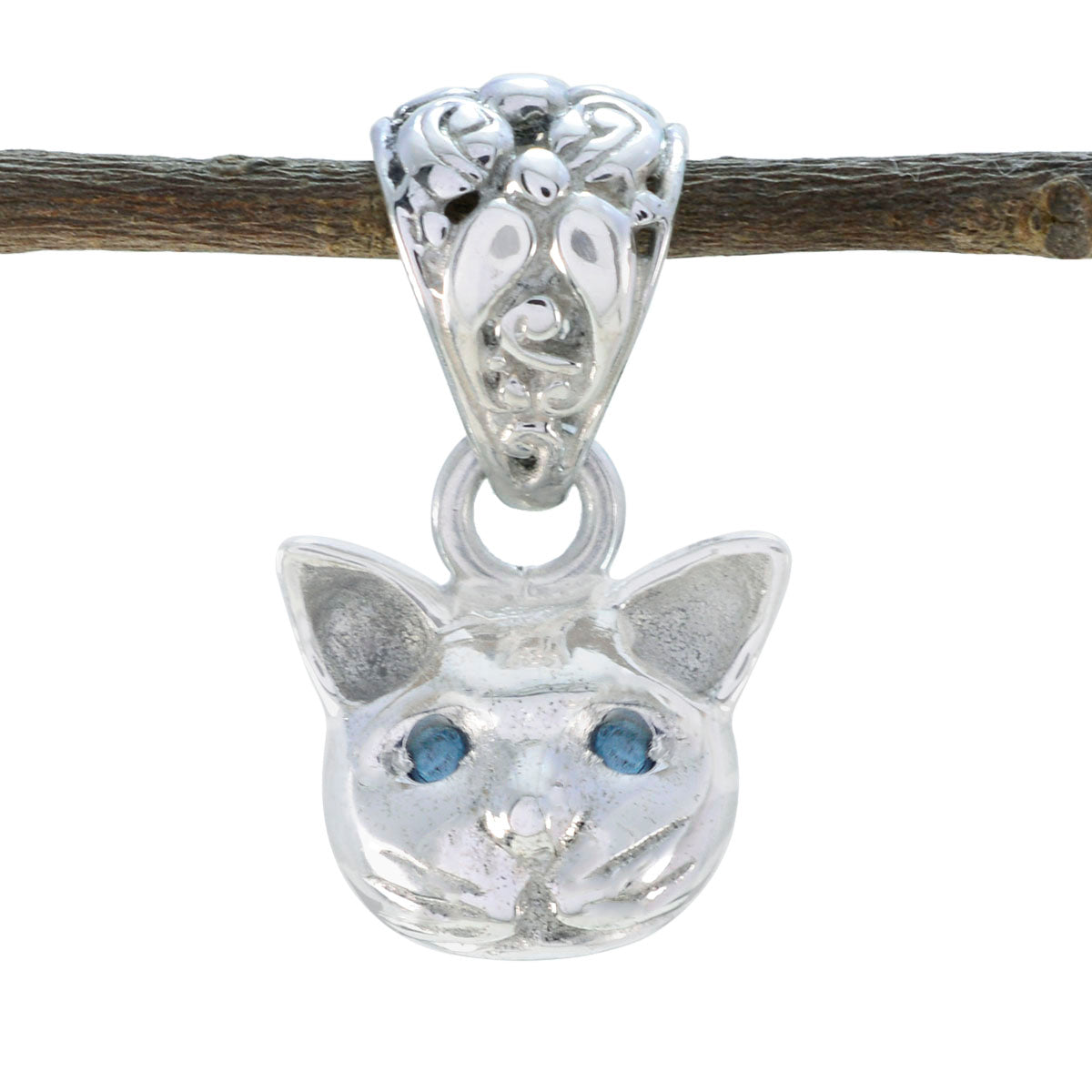 Chloe Blue Cat Pendant - Stylish Silver Cat Jewelry Blue Topaz Blue Blue