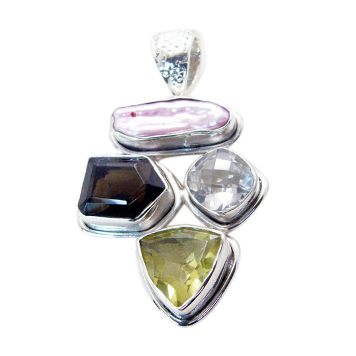 Claire Chunky Pendant Jewelry with Colorful Gemstones Mother of Pearl White White