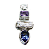 Camilla Chunky Pendant Necklace with Gemstones Mother of Pearl White White