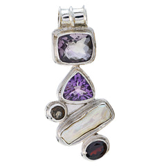 Bianca Chunky Pendant Necklace with Colorful Gemstones Mother of Pearl White White