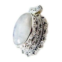 Florencia Chunky White Pendant Jewelry with Intricate Silver Design Rainbow Moonstone White White