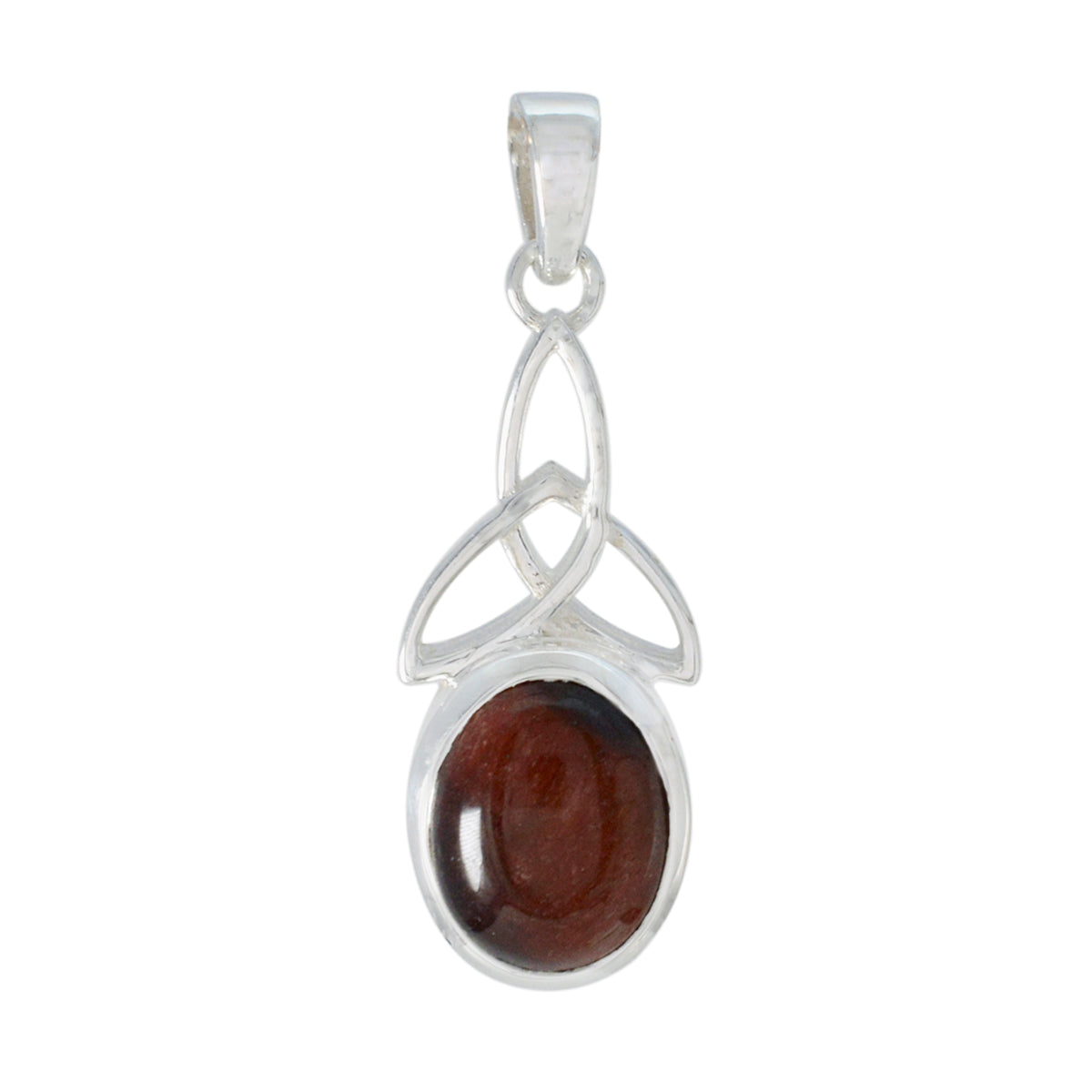 Renata Claddagh Silver Necklace with Garnet Pendant Tiger Eye Brown Brown