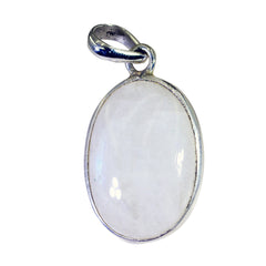 Teresa Classic Pendant Necklace with Gemstone Charm Rainbow Moonstone White White