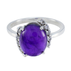 Evelyn Purple Halo Gemstone Ring with Silver Band