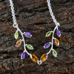 Zoe Colorful Gemstone Necklace with Silver Chain