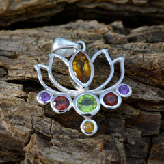 Eun-ji Colorful Pendant for Women - Gemstone Lotus Design