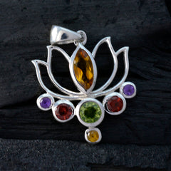 Eun-ji Colorful Pendant for Women - Gemstone Lotus Design
