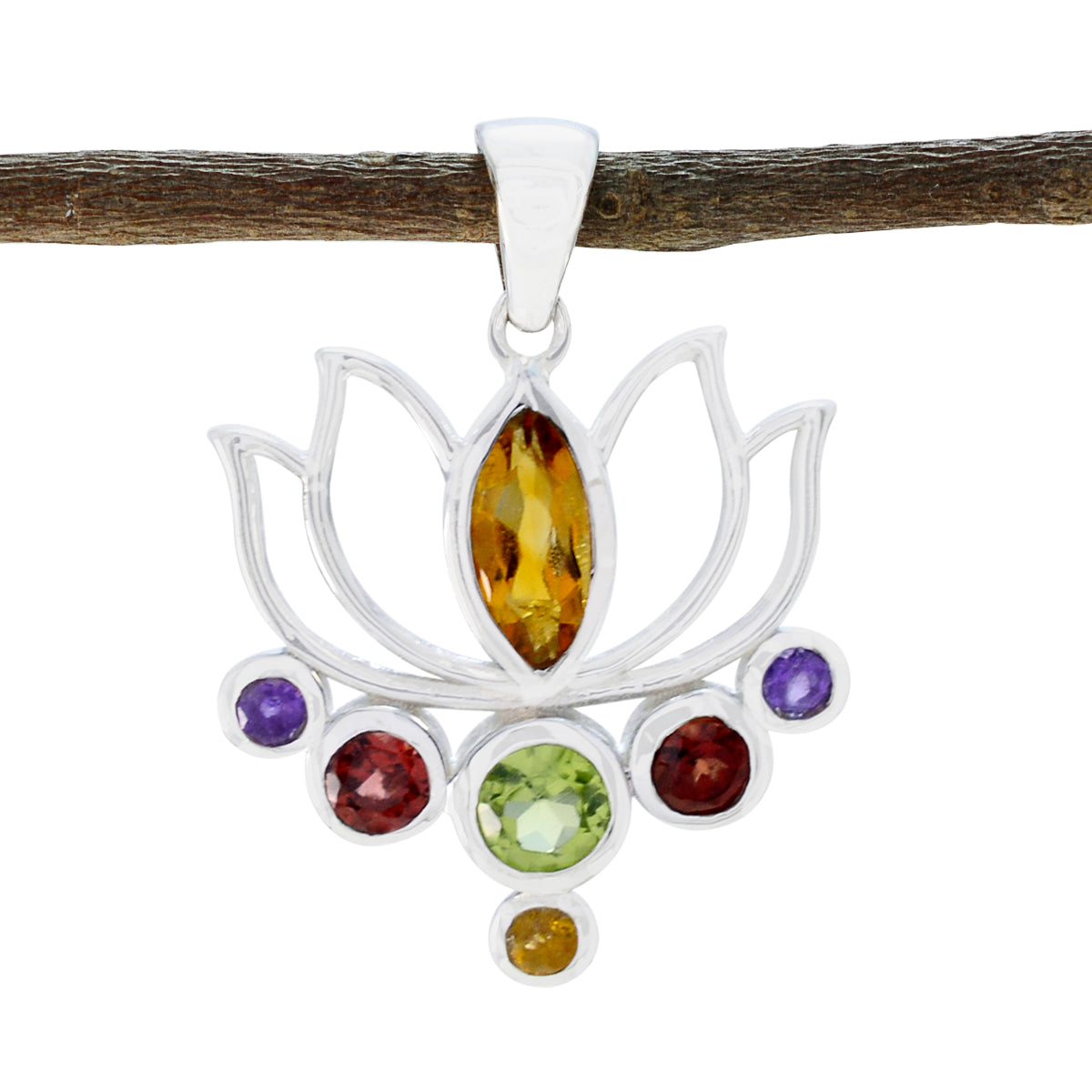 Eun-ji Colorful Pendant for Women - Gemstone Lotus Design Multi Stone multicolor Multicolor