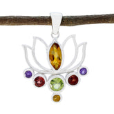 Eun-ji Colorful Pendant for Women - Gemstone Lotus Design Multi Stone multicolor Multicolor