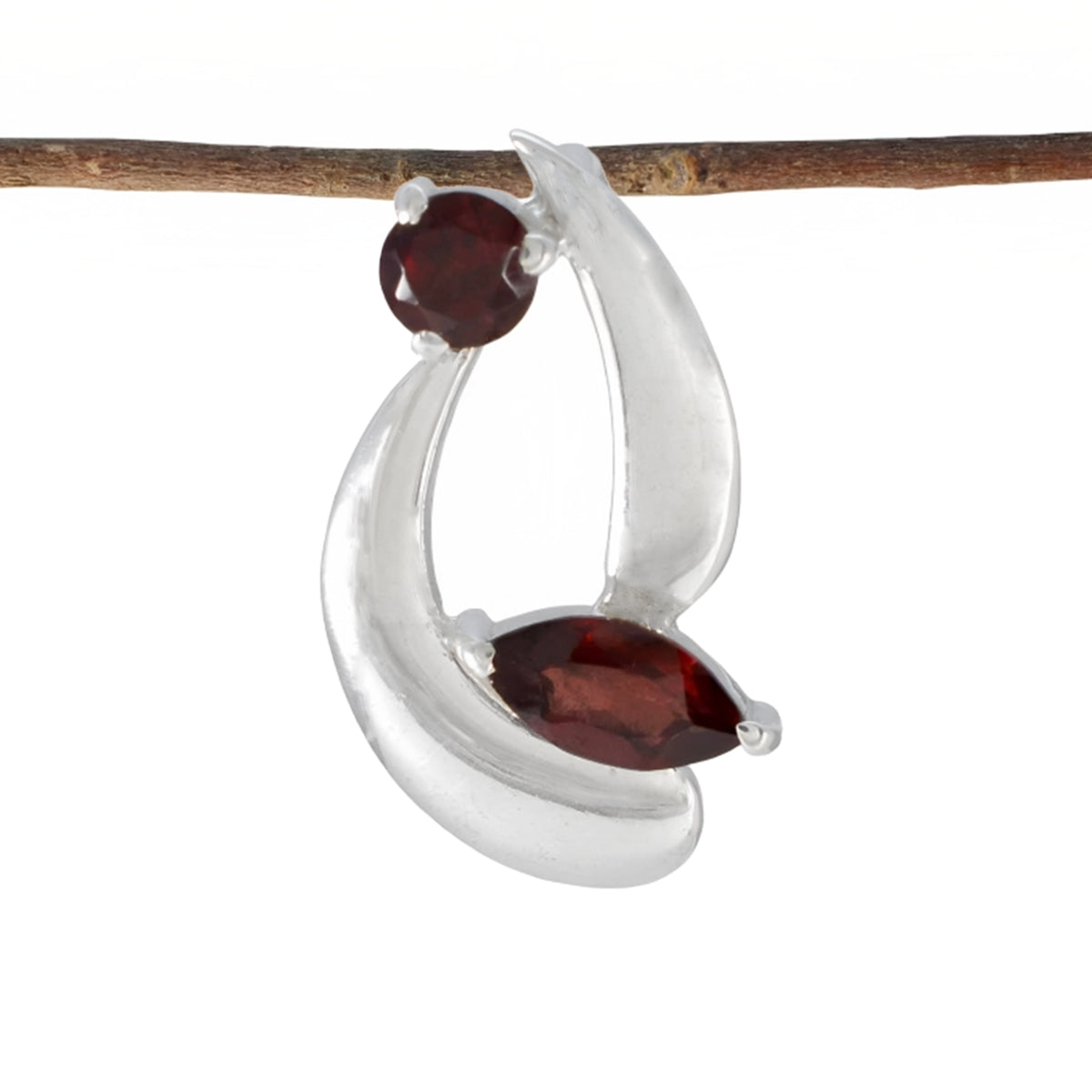 Pauline Contemporary Gemstone Pendant in Silver Garnet Red Red