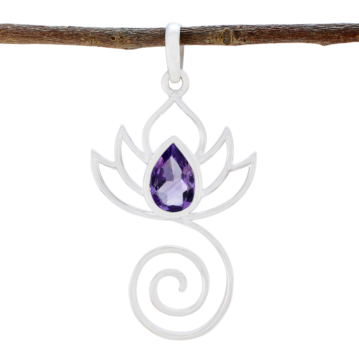 Cecilia Dainty Gemstone Necklace with Lotus Design Amethyst Purple Purple
