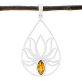 Ellie Dainty Gemstone Necklace with Lotus Design Citrine Yellow Yellow