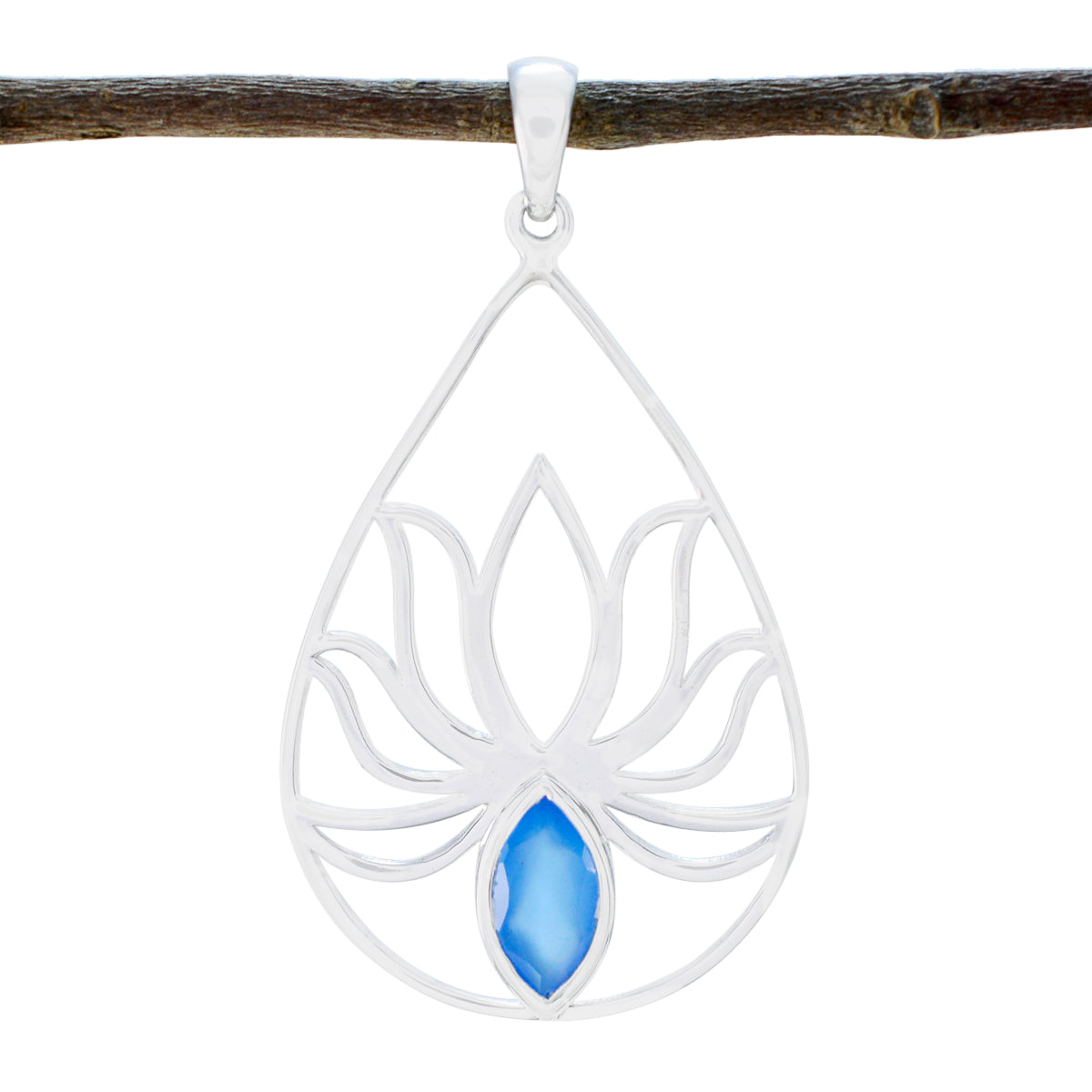 Eliza Dainty Gemstone Necklace with Elegant Lotus Design Blue Chalcedony Blue Blue
