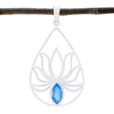 Eliza Dainty Gemstone Necklace with Elegant Lotus Design Blue Chalcedony Blue Blue