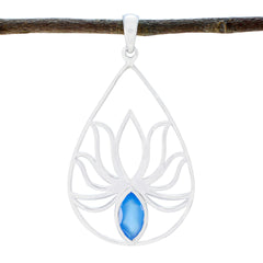 Eliza Dainty Gemstone Necklace with Elegant Lotus Design Blue Chalcedony Blue Blue
