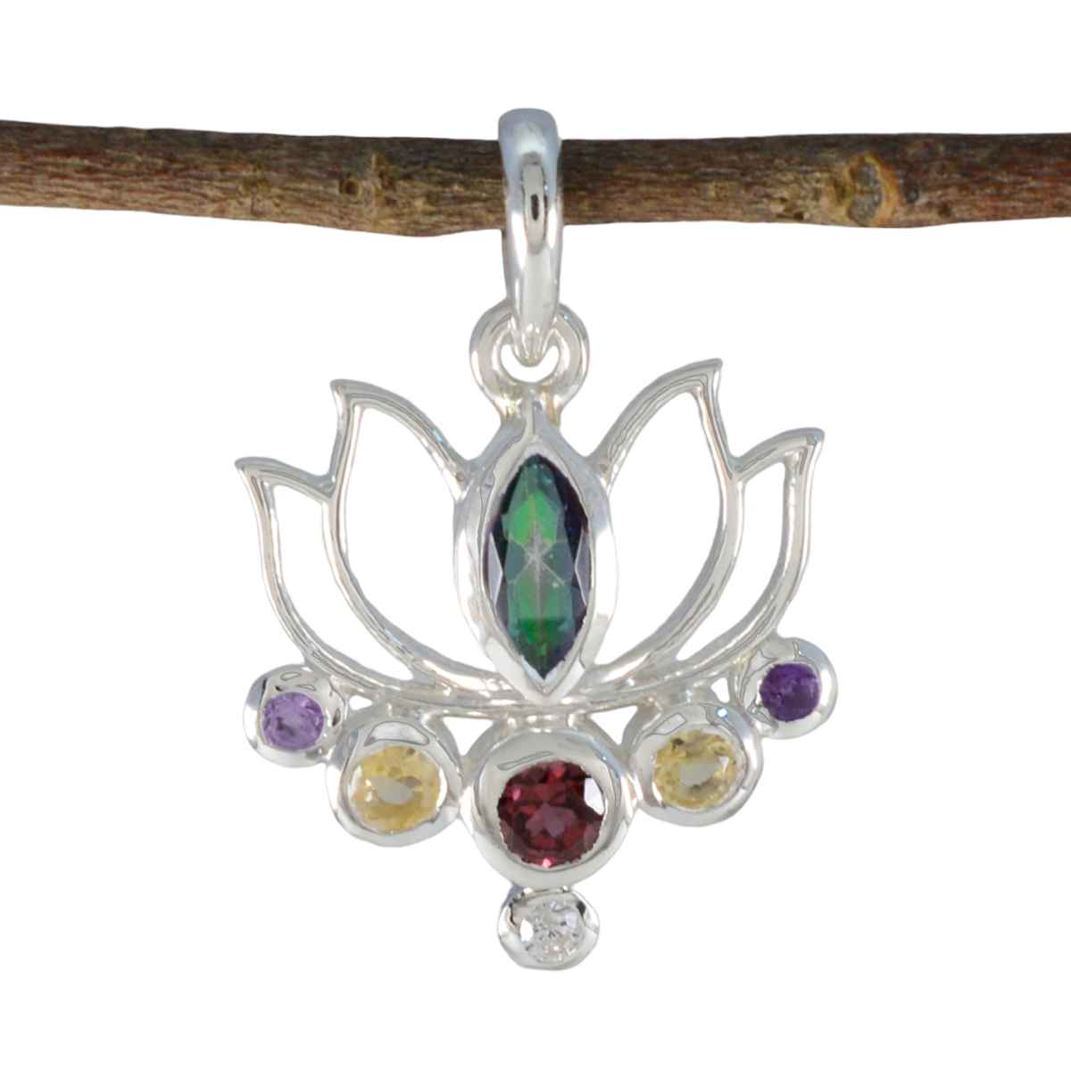 Rebeca Dainty Gemstone Pendant India - Lotus Design Multi Stone multicolor Multicolor