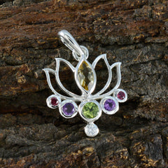 María Dainty Gemstone Pendant - Colorful Lotus Design