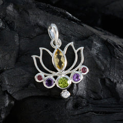 María Dainty Gemstone Pendant - Colorful Lotus Design