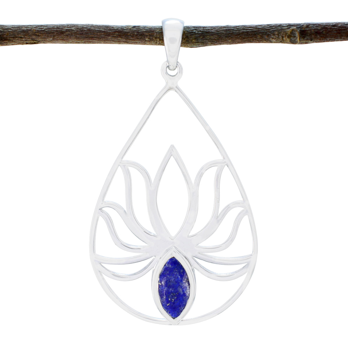 Genesis Dainty Gemstone Pendant with Lotus Design Lapis Lazuli Blue Blue