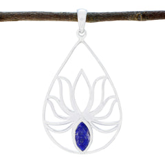 Genesis Dainty Gemstone Pendant with Lotus Design Lapis Lazuli Blue Blue