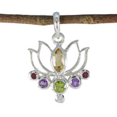 María Dainty Gemstone Pendant - Colorful Lotus Design Multi Stone multicolor Multicolor