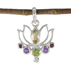 María Dainty Gemstone Pendant - Colorful Lotus Design Multi Stone multicolor Multicolor
