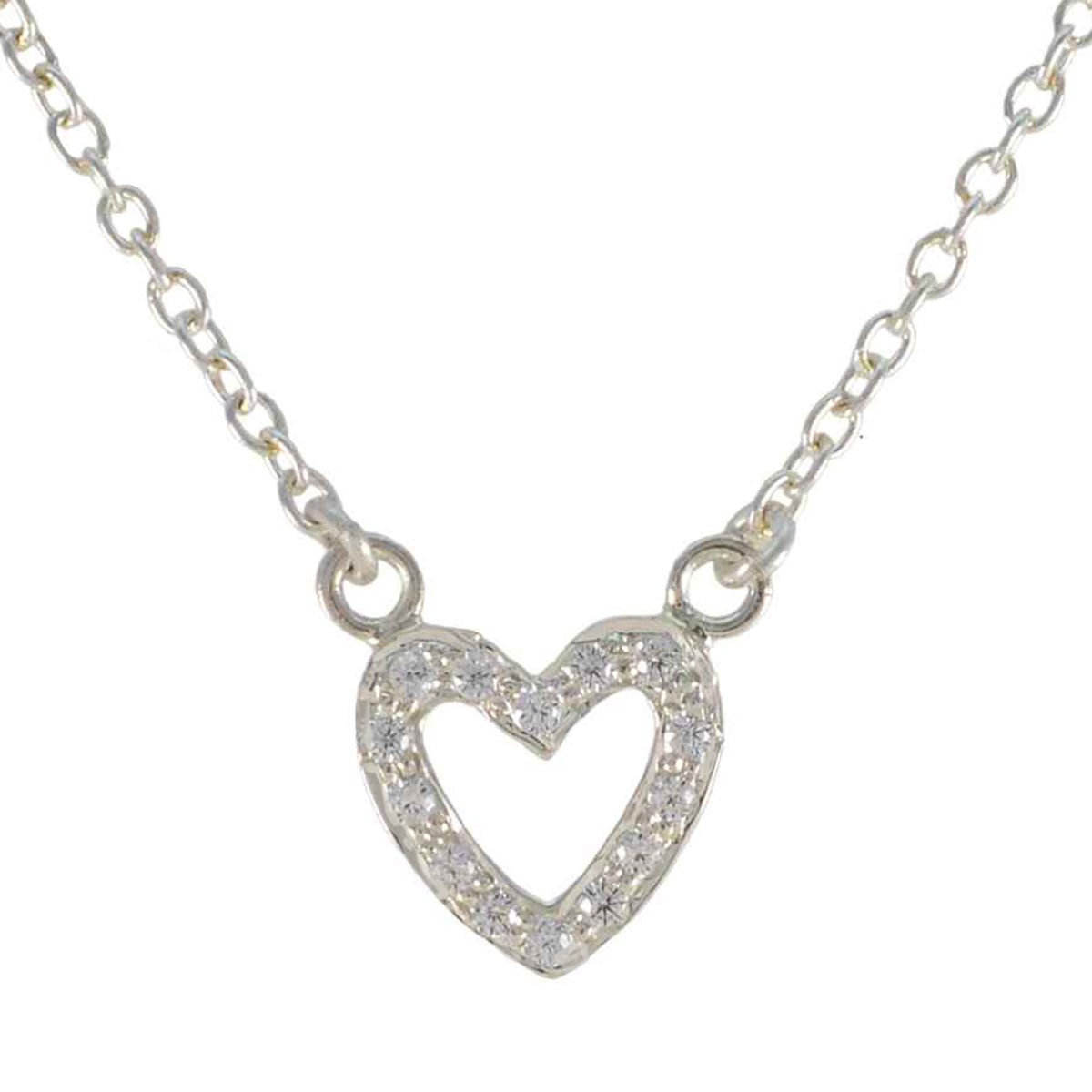 Marie Dainty Heart Pendant Necklace with Sparkling Stones White CZ White White