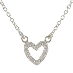 Marie Dainty Heart Pendant Necklace with Sparkling Stones White CZ White White