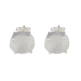 Paula Dainty Solitaire Stud Earrings for Everyday Wear Rainbow Moonstone White Stud