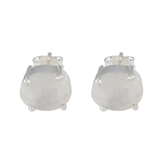 Paula Dainty Solitaire Stud Earrings for Everyday Wear Rainbow Moonstone White Stud