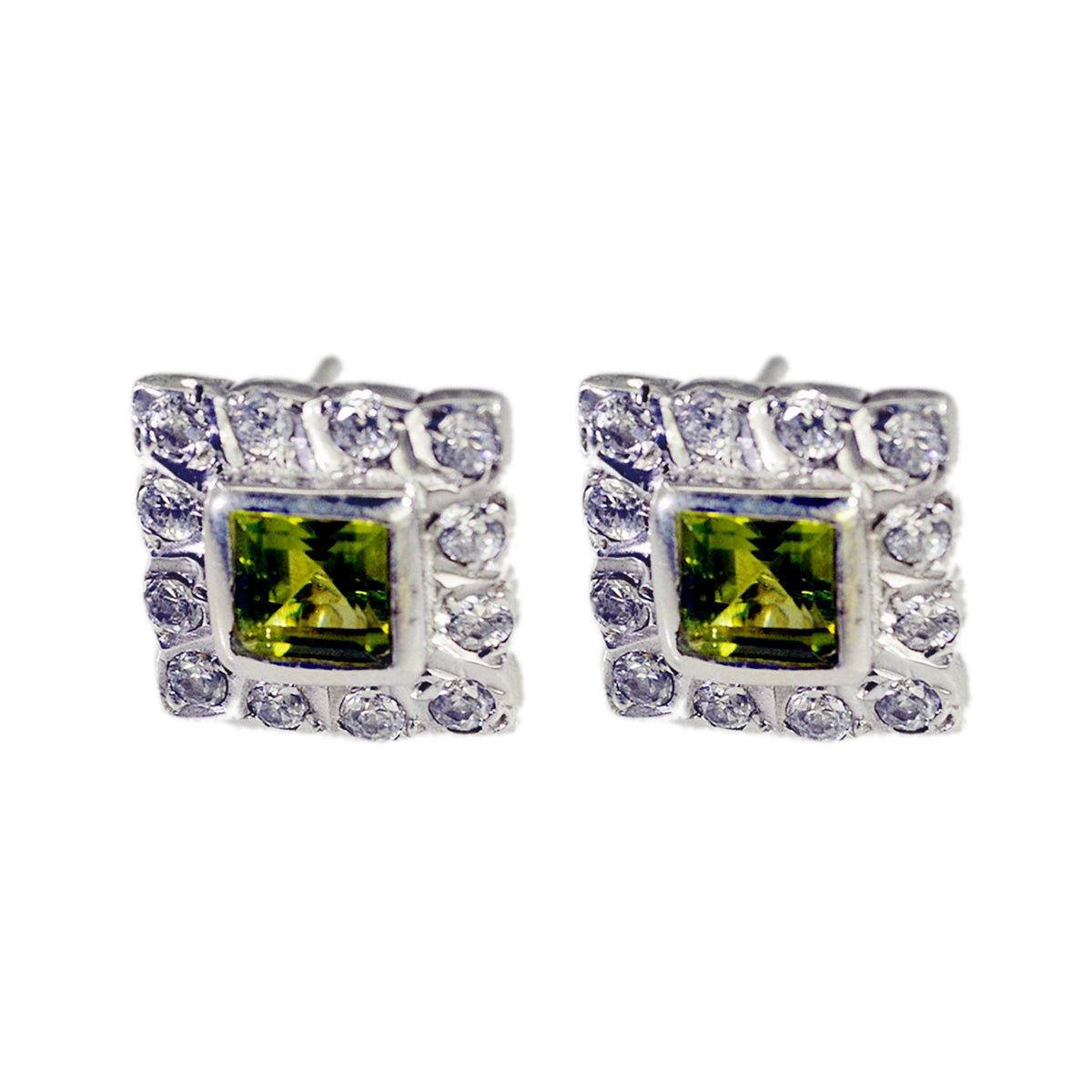 Laura Dainty Stud Earrings Green with Gemstone Detail Peridot Green Stud