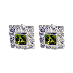 Laura Dainty Stud Earrings Green with Gemstone Detail Peridot Green Stud