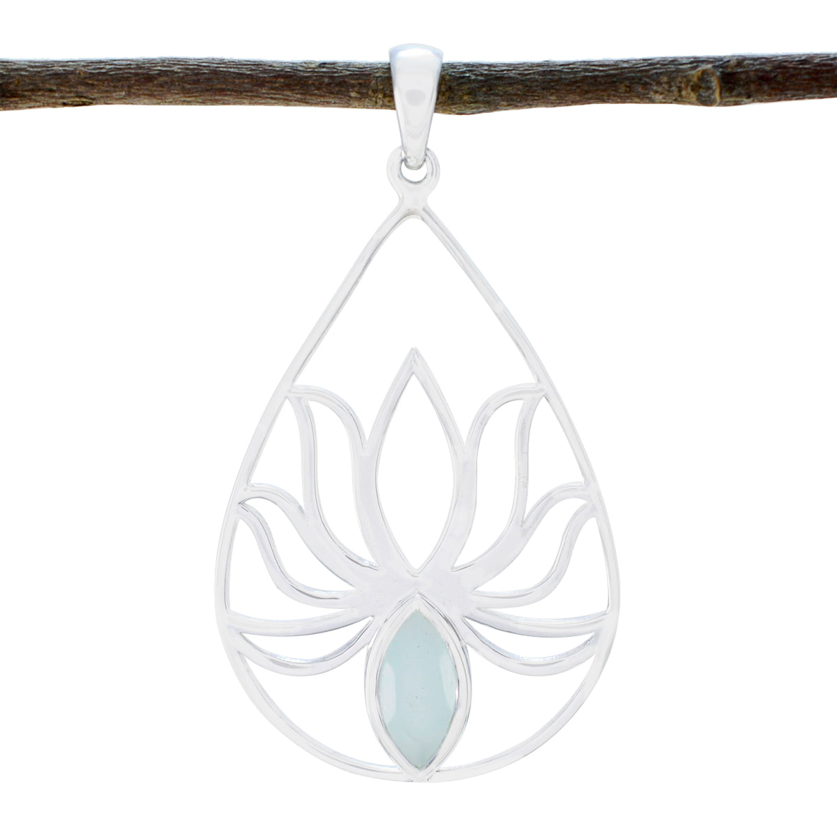 Eleanor Dainty Wire Pendant Necklace with Lotus Design Aqua Chalcedony Aqua Aqua
