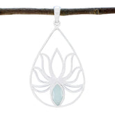 Eleanor Dainty Wire Pendant Necklace with Lotus Design Aqua Chalcedony Aqua Aqua