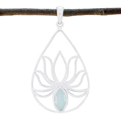 Eleanor Dainty Wire Pendant Necklace with Lotus Design Aqua Chalcedony Aqua Aqua
