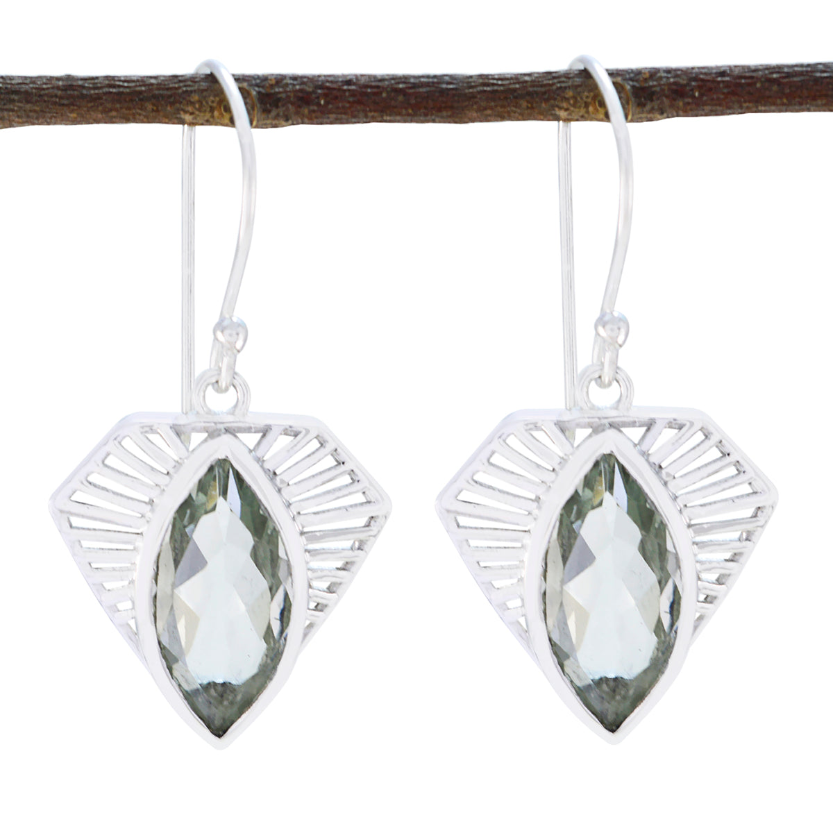 Daniela Green Solitaire Earrings - Elegant Silver Design Green Amethyst Green Dangle